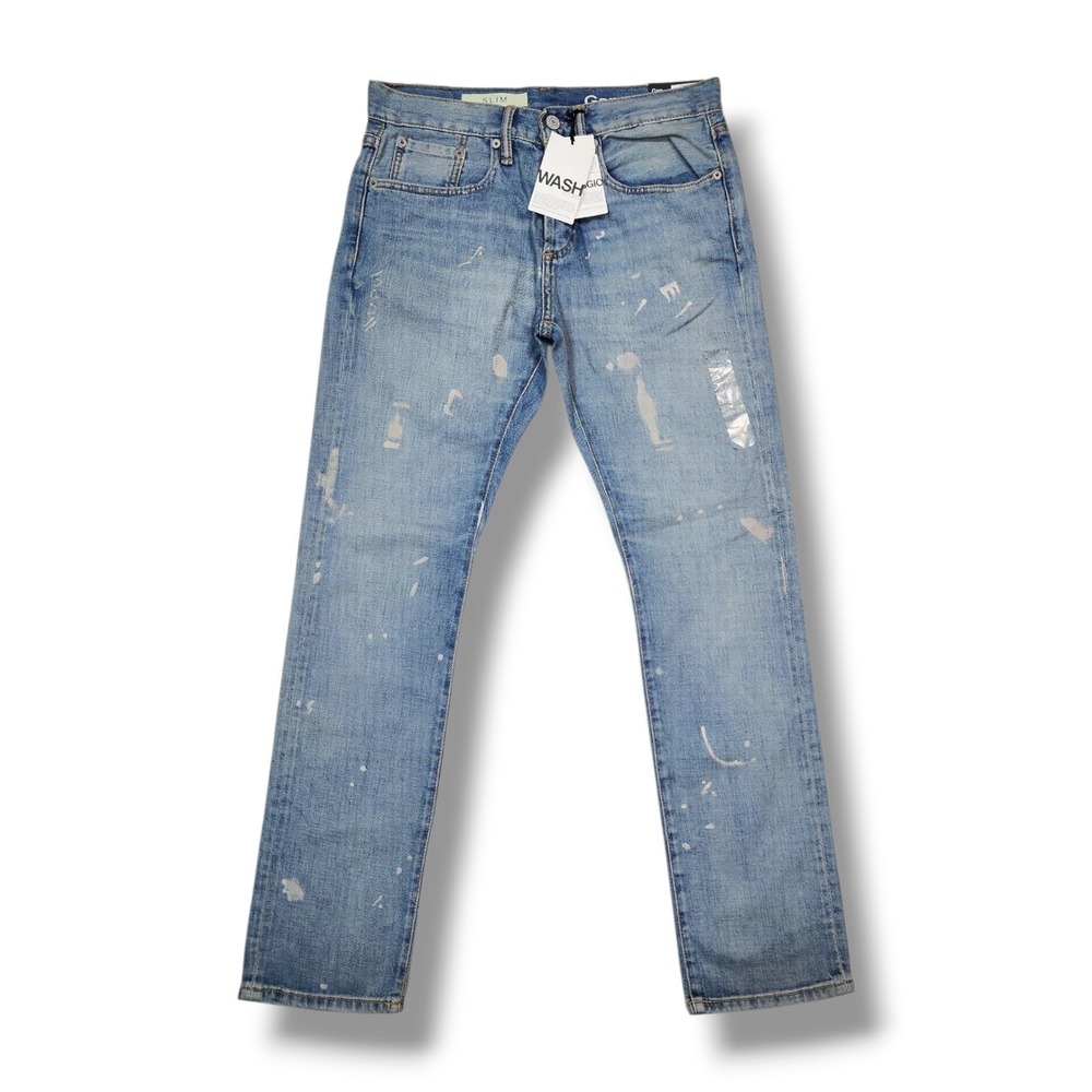 Gap Slim Blue Paint Splatter Soft Flex Low rise denim Jeans Men's Youth 28 x 30‎